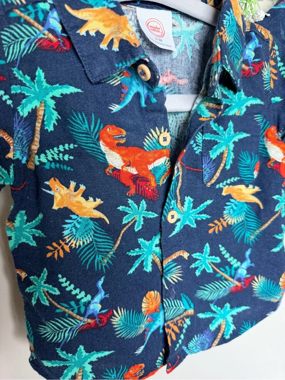 Old Navy Linen Blend Baby Boys Set Tropical Shirt and Shorts | 0-3m